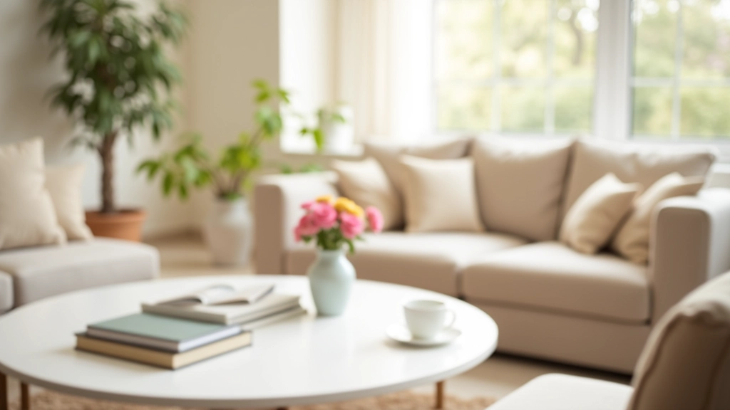 Living room furniture arrangement with sofa, chairs positioned for conversation, coffee table styled with books and fresh flowers