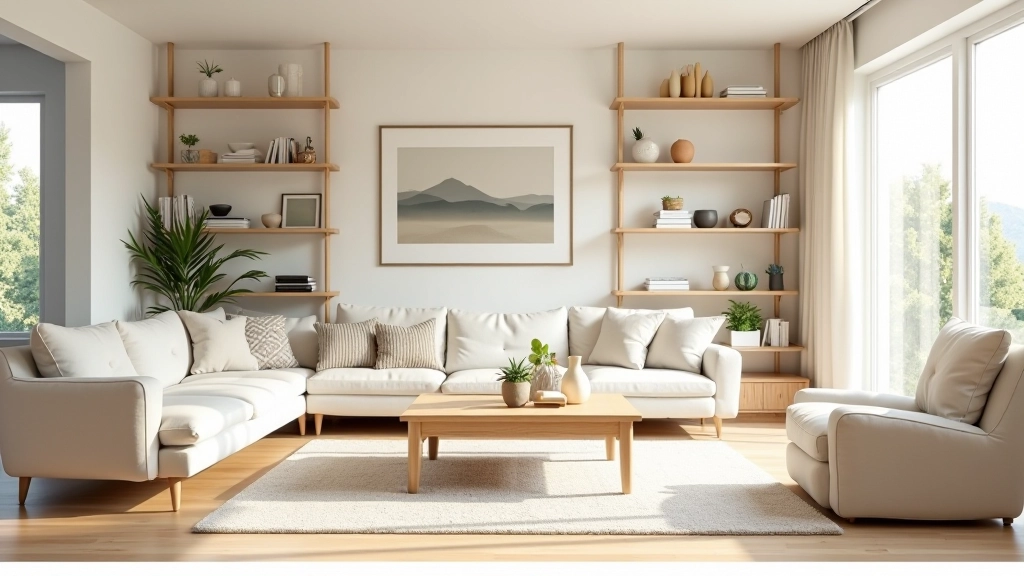 Organized home living room with storage solutions and comfortable seating arrangement