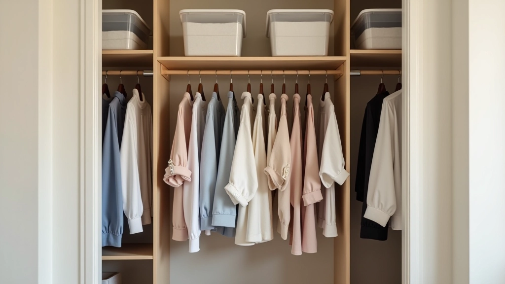 Before and after of a bedroom closet transformation showing organized hanging space and folded items in neat stacks